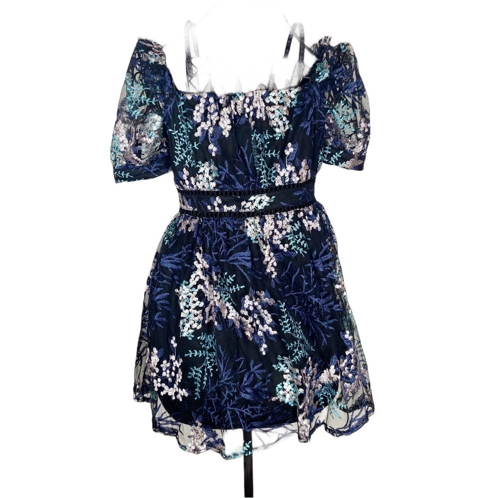 Lulus Radiant Love Black Floral Embroidered Short Sleeve Skater Dress Size S - Picture 3 of 10